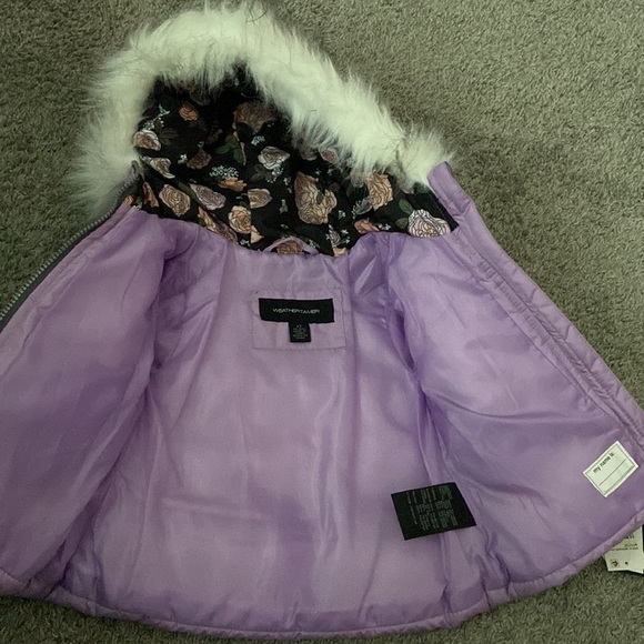 Puffer jacket weather tamer 2T Faux Fur Snow Cold Winter, toddler, purple NWT - Picture 4 of 4